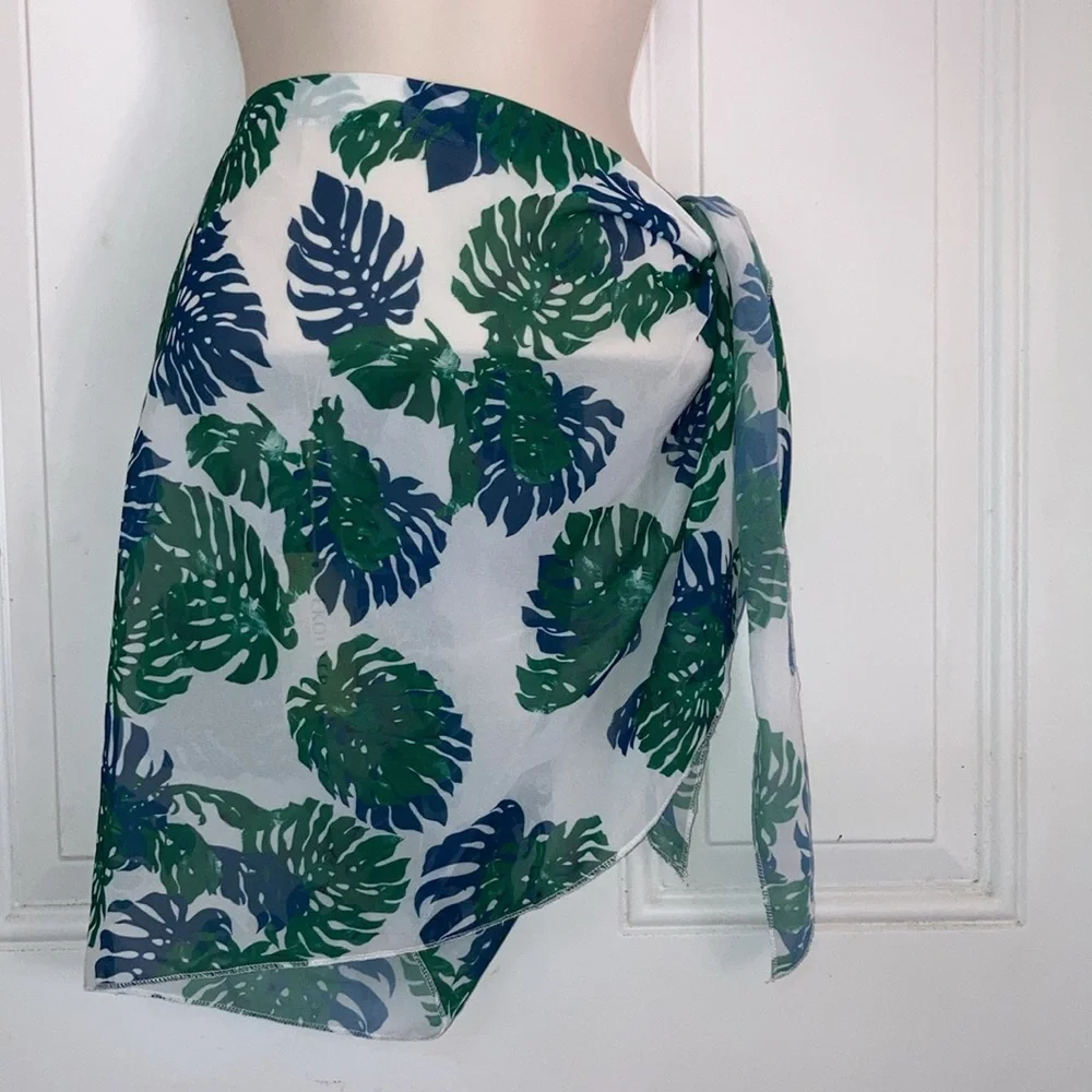 SARONG Cover up Beach Swim Wrap Tropical Green Palm Leaves Mini NEW Womens Large